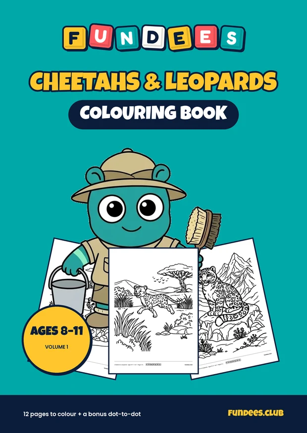 Cheetahs & Leopards coloring book cover, Ages 8–11, volume 1