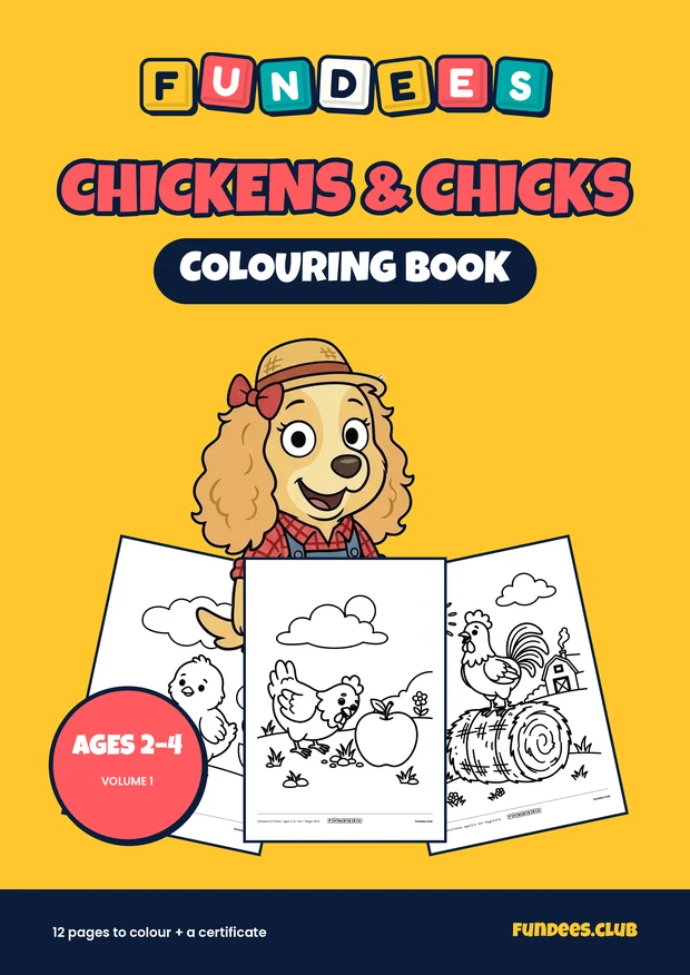 Chickens & Chicks coloring book cover, Ages 2–4, volume 1