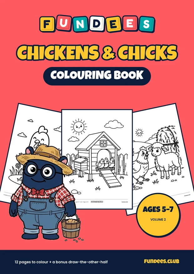 Chickens & Chicks coloring book cover, Ages 5–7, volume 2