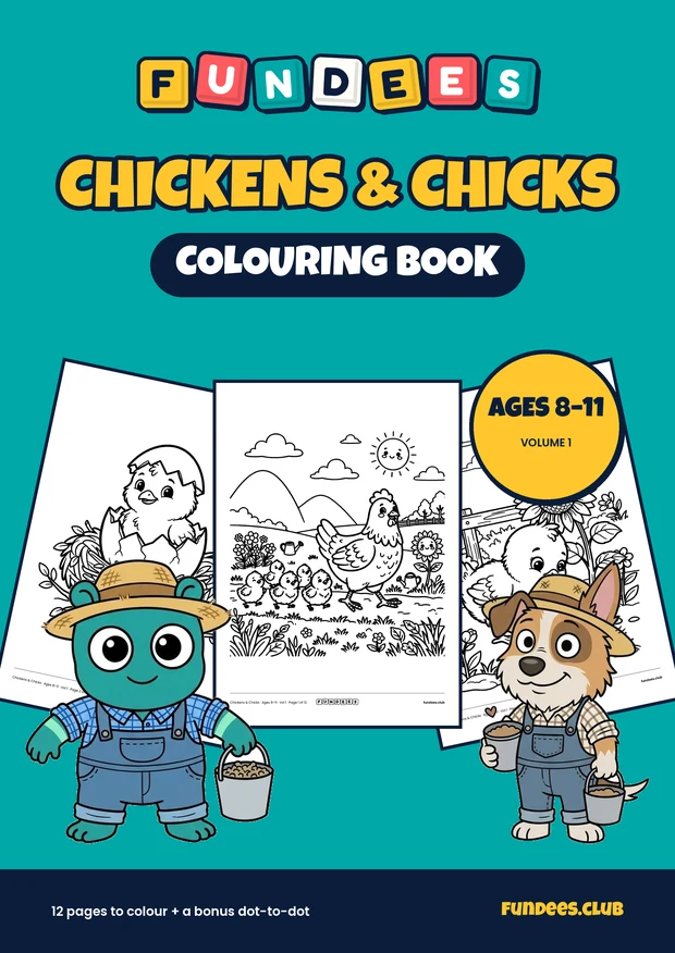 Chickens & Chicks coloring book cover, Ages 8–11, volume 1