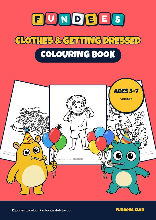 Clothes & Getting Dressed coloring book cover, Ages 5–7, volume 1