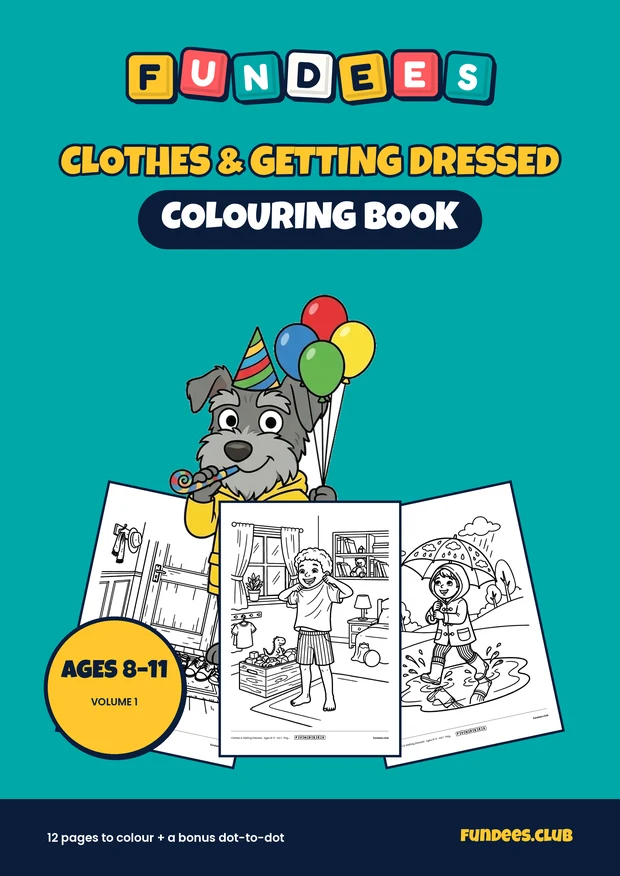 Clothes & Getting Dressed coloring book cover, Ages 8–11, volume 1