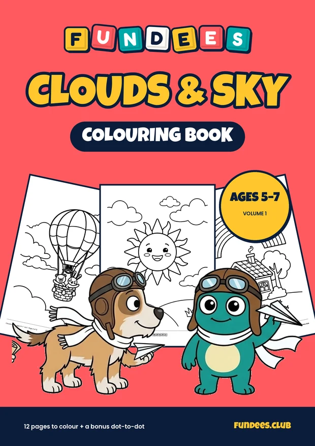 Clouds & Sky coloring book cover, Ages 5–7, volume 1