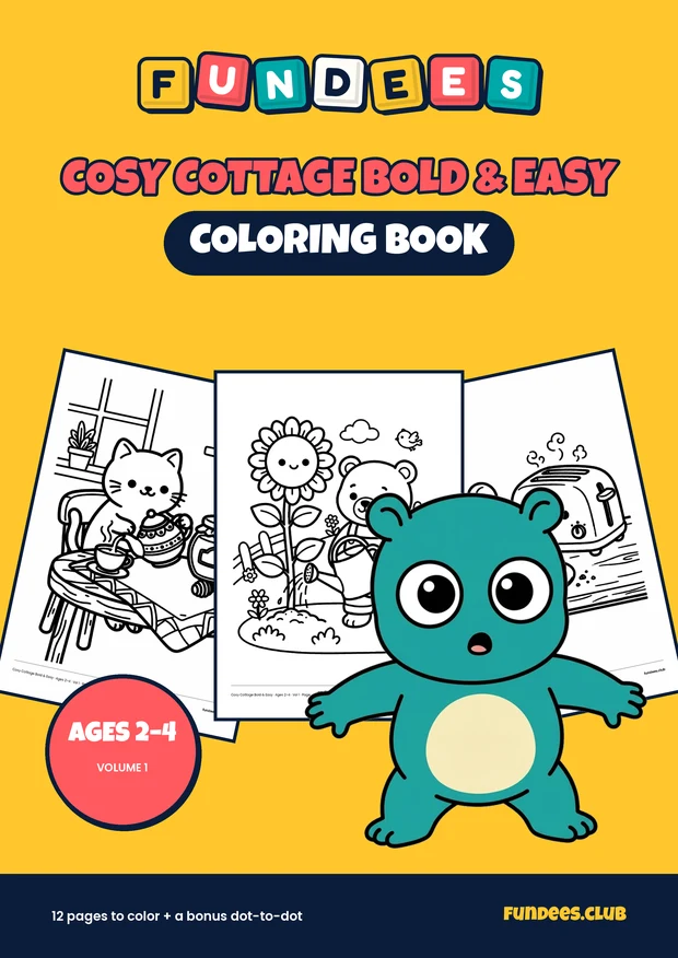 Cosy Cottage Bold & Easy coloring book cover, Ages 2–4, volume 1