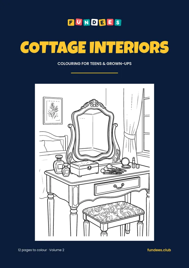 Cottage Interiors coloring book cover, Teens & grown-ups, volume 2