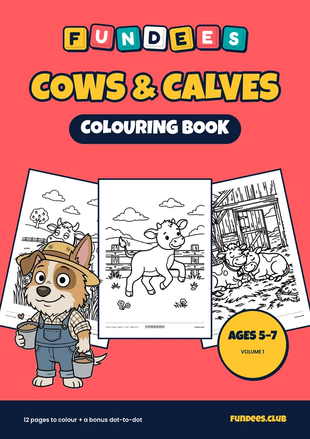 Cows & Calves coloring book cover, Ages 5–7, volume 1