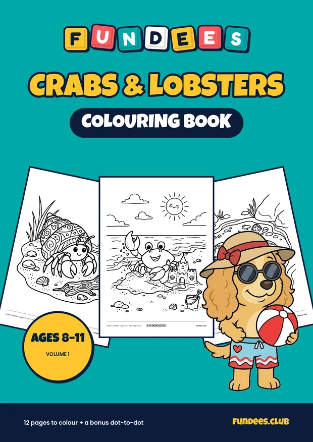 Crabs & Lobsters coloring book cover, Ages 8–11, volume 1