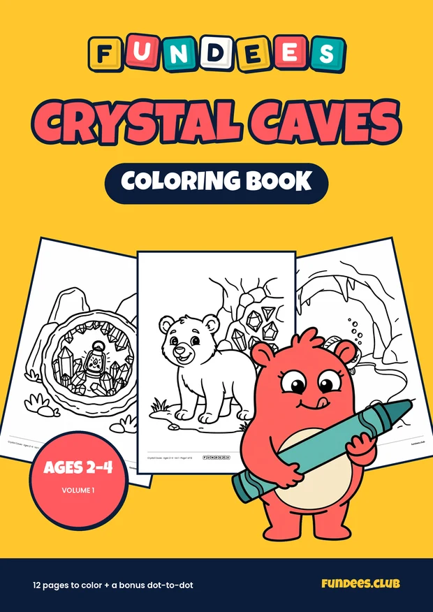 Crystal Caves coloring book cover, Ages 2–4, volume 1