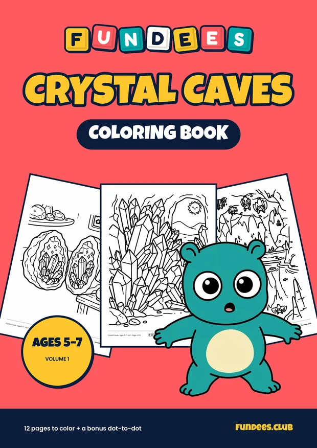 Crystal Caves coloring book cover, Ages 5–7, volume 1