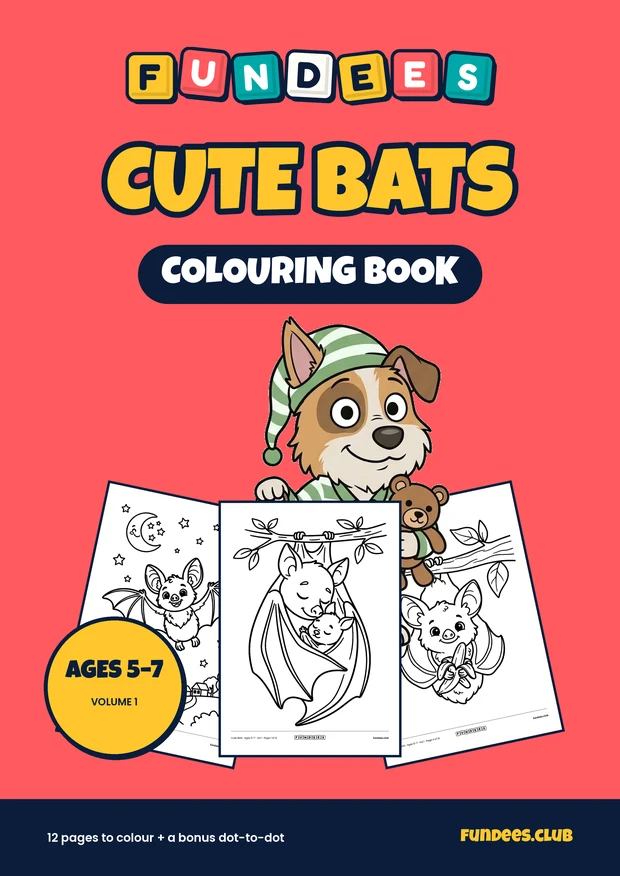 Cute Bats coloring book cover, Ages 5–7, volume 1