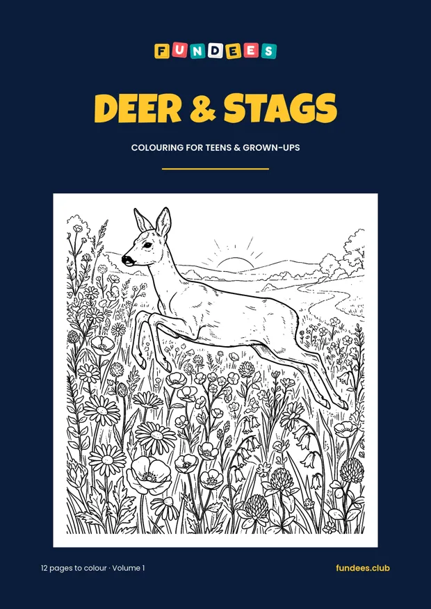 Deer & Stags coloring book cover, Teens & grown-ups, volume 1