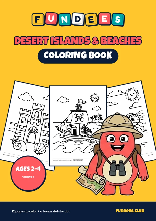 Desert Islands & Beaches coloring book cover, Ages 2–4, volume 1