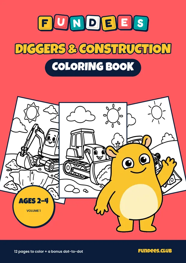 Diggers & Construction coloring book cover, Ages 2–4, volume 1