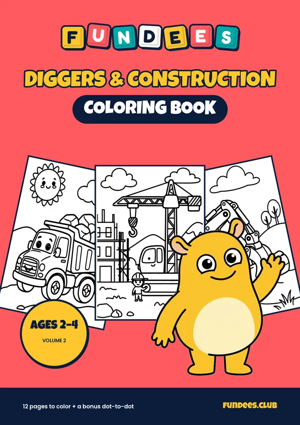Diggers & Construction coloring book cover, Ages 2–4, volume 2