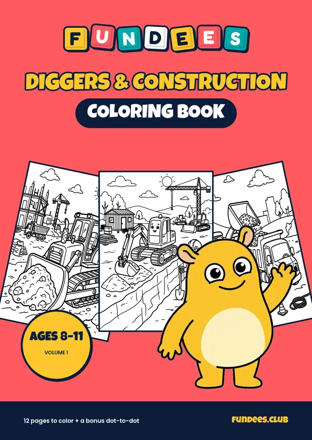 Diggers & Construction coloring book cover, Ages 8–11, volume 1