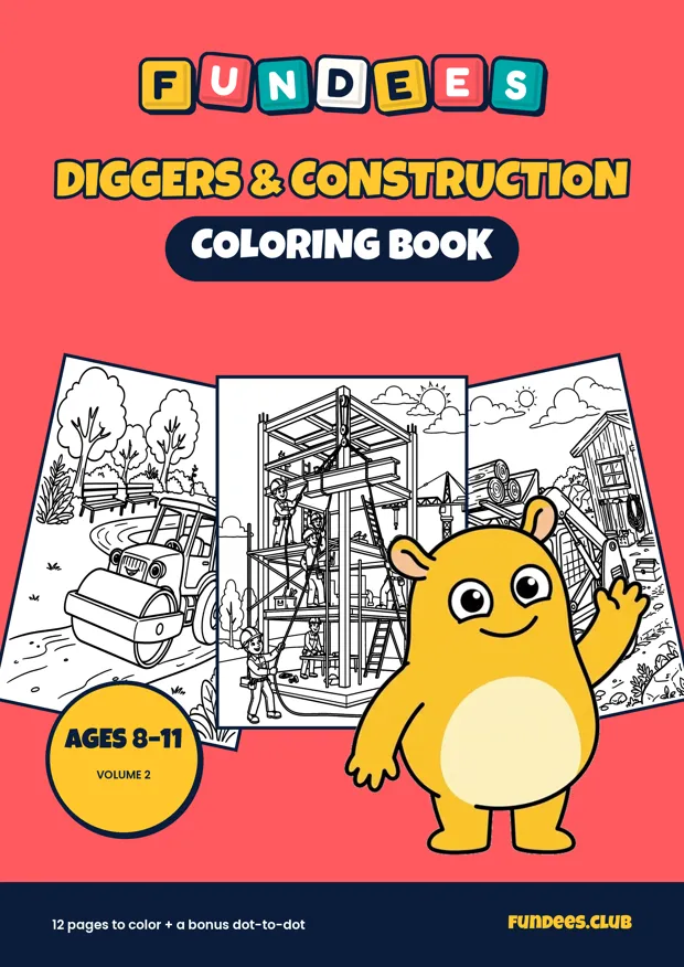 Diggers & Construction coloring book cover, Ages 8–11, volume 2