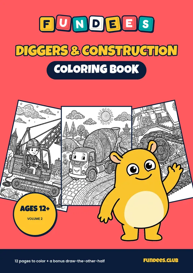 Diggers & Construction coloring book cover, Ages 12+, volume 2
