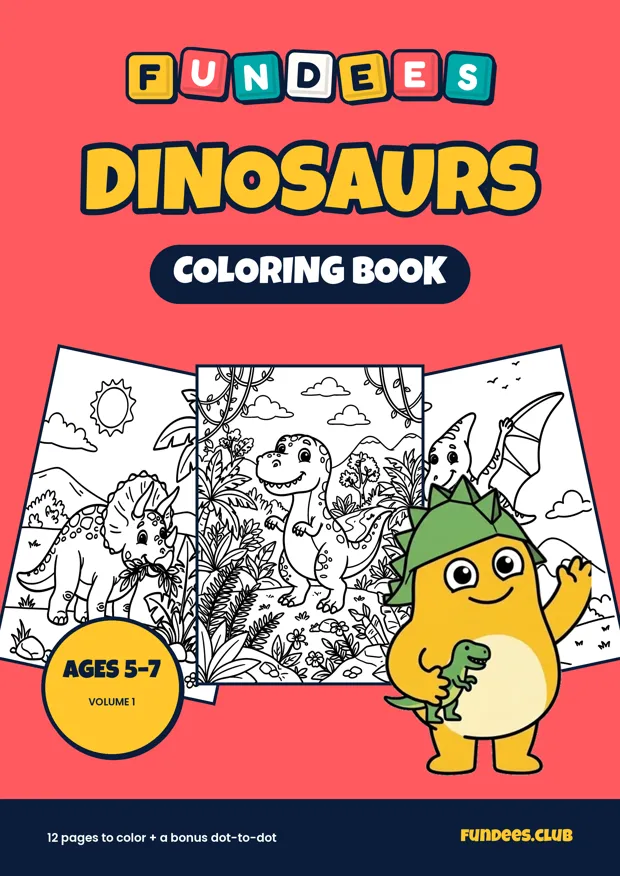 Dinosaurs coloring book cover, Ages 5–7, volume 1