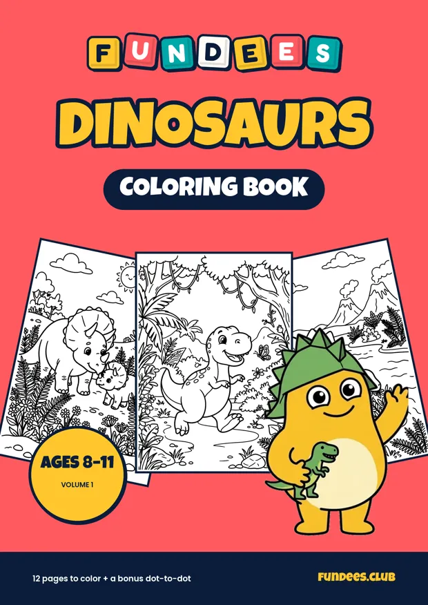 Dinosaurs coloring book cover, Ages 8–11, volume 1