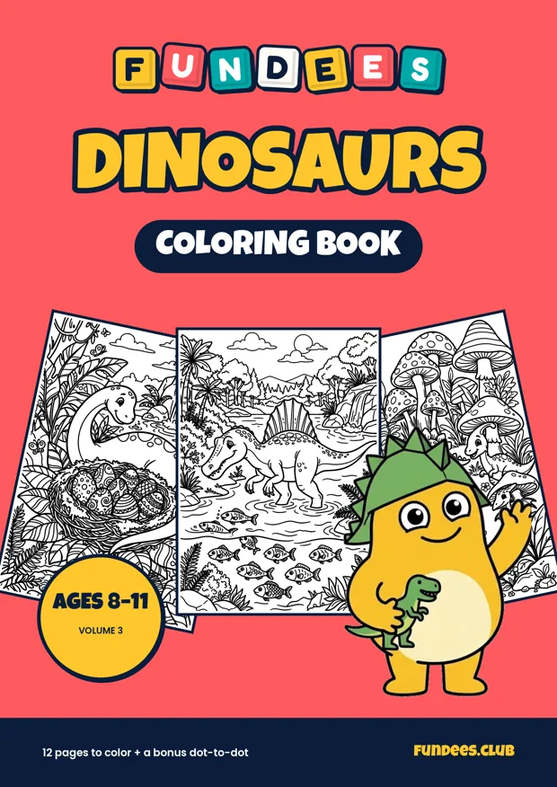 Dinosaurs coloring book cover, Ages 8–11, volume 3