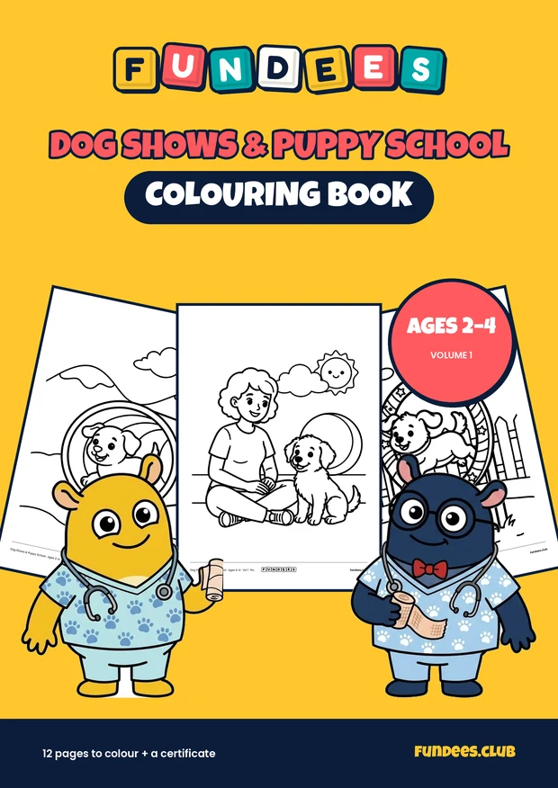 Dog Shows & Puppy School coloring book cover, Ages 2–4, volume 1