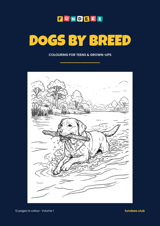 Dogs by Breed coloring book cover, Teens & grown-ups, volume 1