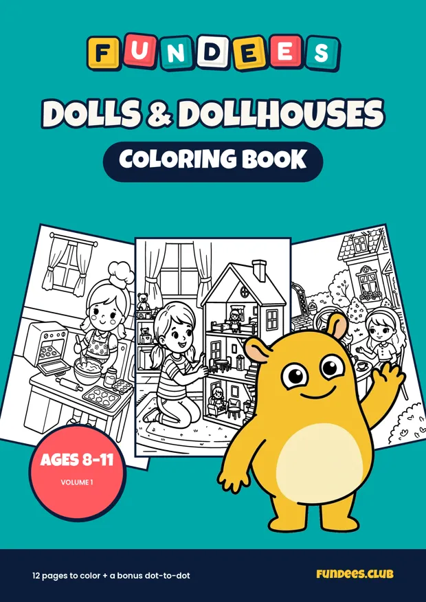 Dolls & Dollhouses coloring book cover, Ages 8–11, volume 1