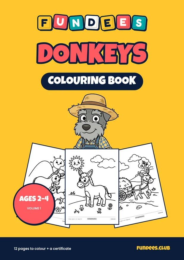 Donkeys coloring book cover, Ages 2–4, volume 1