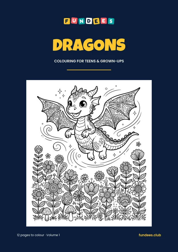 Dragons coloring book cover, Teens & grown-ups, volume 1