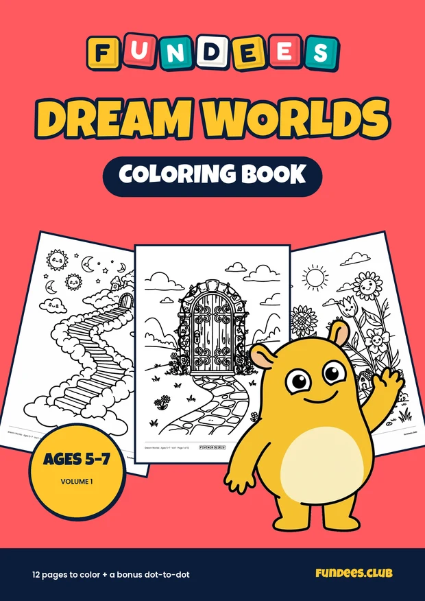 Dream Worlds coloring book cover, Ages 5–7, volume 1
