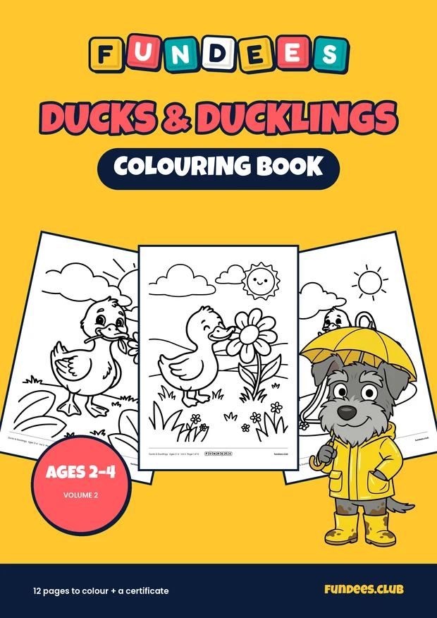 Ducks & Ducklings coloring book cover, Ages 2–4, volume 2