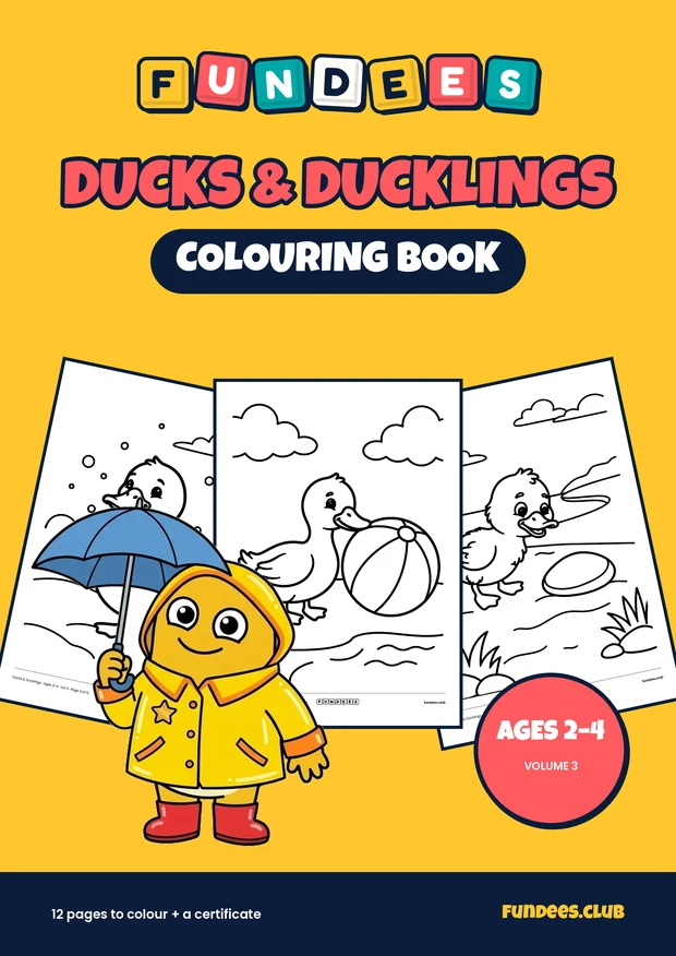 Ducks & Ducklings coloring book cover, Ages 2–4, volume 3