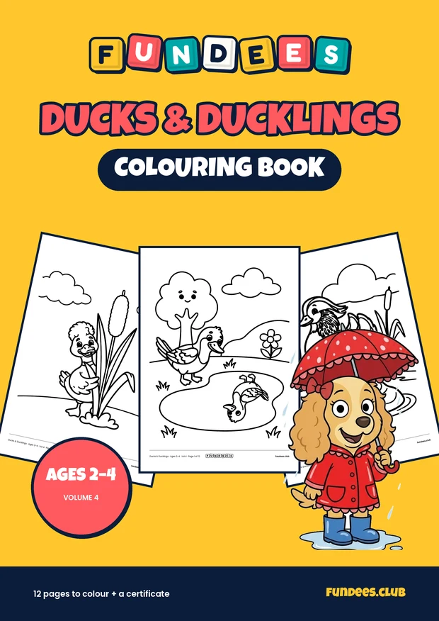 Ducks & Ducklings coloring book cover, Ages 2–4, volume 4