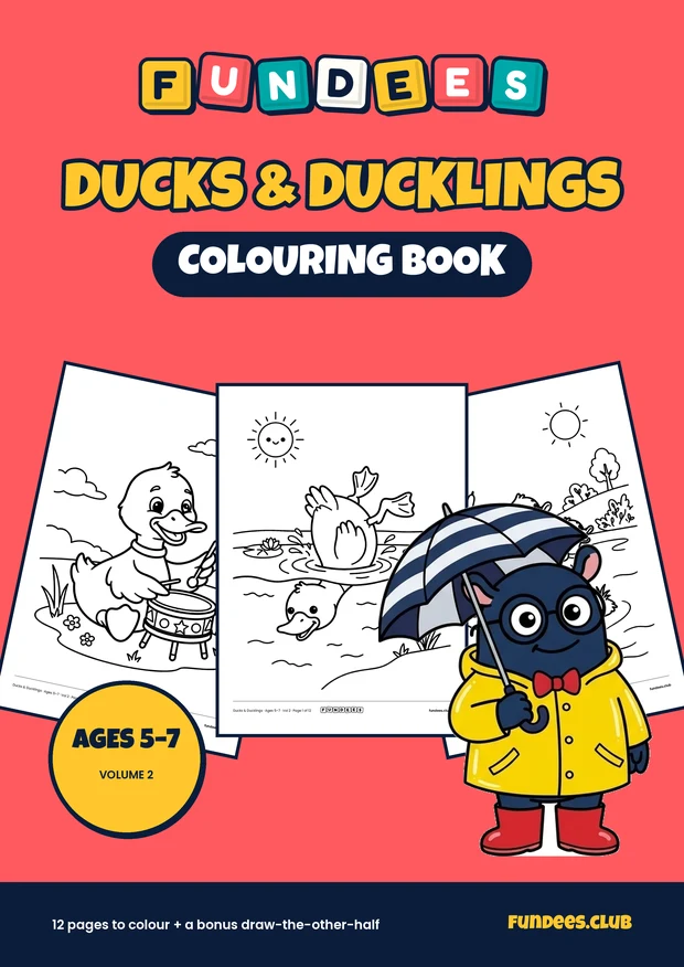 Ducks & Ducklings coloring book cover, Ages 5–7, volume 2