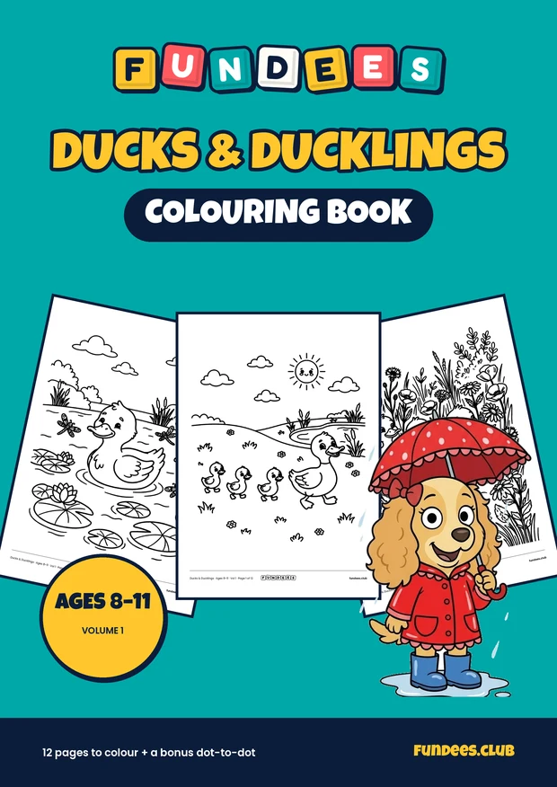 Ducks & Ducklings coloring book cover, Ages 8–11, volume 1