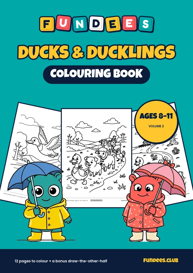 Ducks & Ducklings coloring book cover, Ages 8–11, volume 2