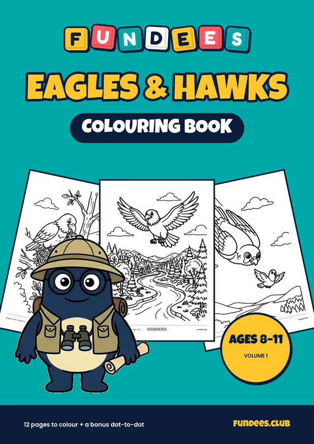 Eagles & Hawks coloring book cover, Ages 8–11, volume 1