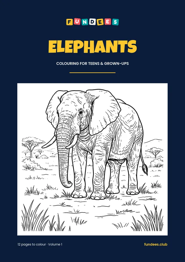 Elephants coloring book cover, Teens & grown-ups, volume 1