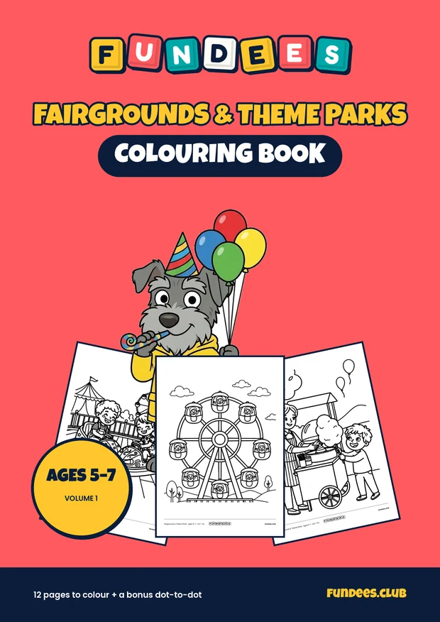 Fairgrounds & Theme Parks coloring book cover, Ages 5–7, volume 1