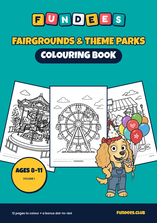 Fairgrounds & Theme Parks coloring book cover, Ages 8–11, volume 1
