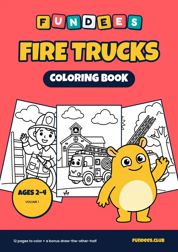 Fire Trucks coloring book cover, Ages 2–4, volume 1