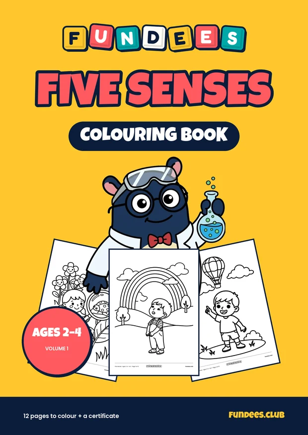 Five Senses coloring book cover, Ages 2–4, volume 1