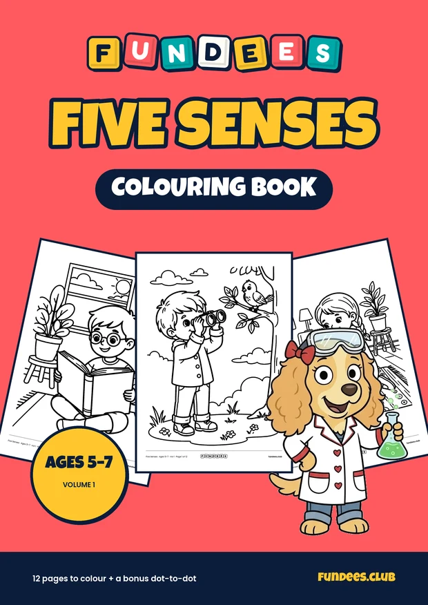 Five Senses coloring book cover, Ages 5–7, volume 1