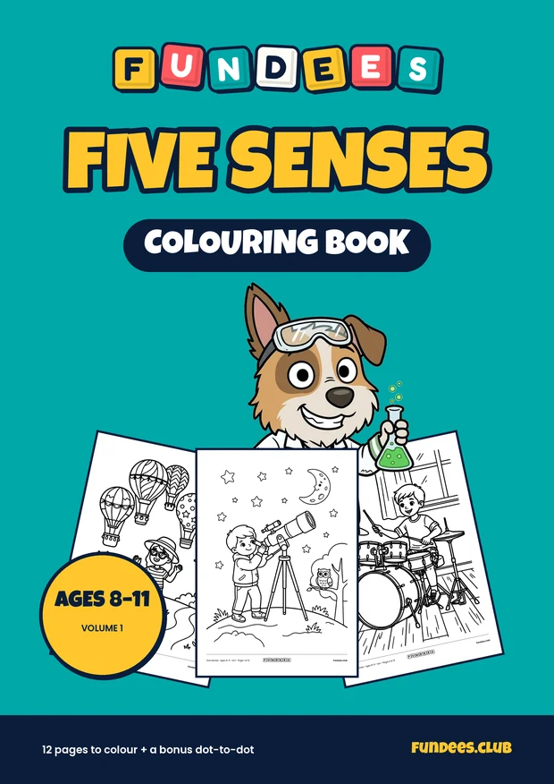 Five Senses coloring book cover, Ages 8–11, volume 1