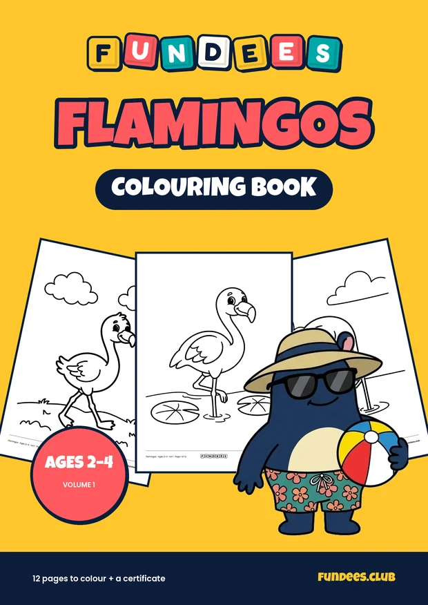 Flamingos coloring book cover, Ages 2–4, volume 1