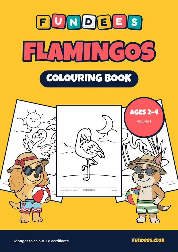 Flamingos coloring book cover, Ages 2–4, volume 3