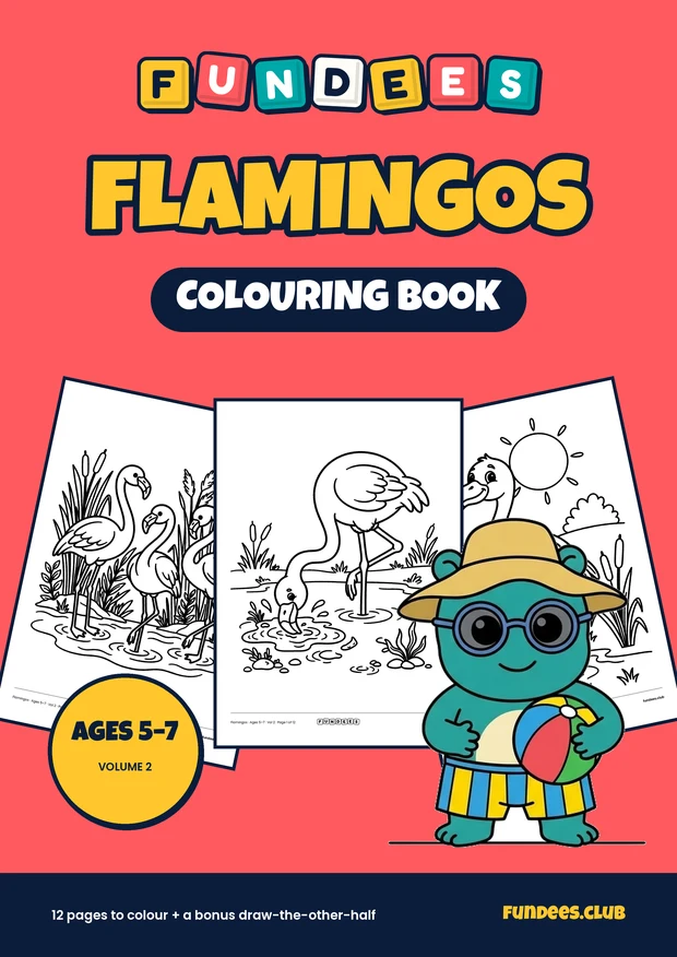 Flamingos coloring book cover, Ages 5–7, volume 2