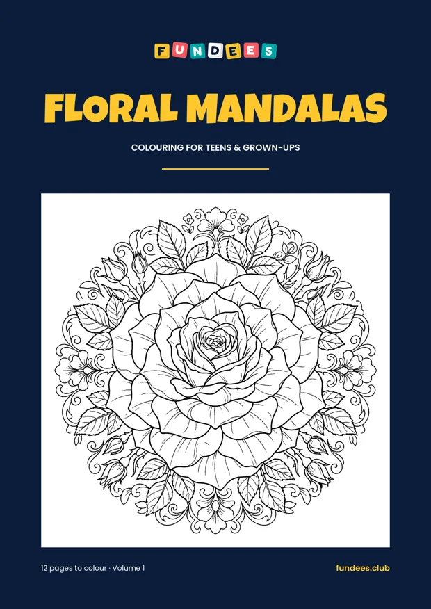 Floral Mandalas coloring book cover, Teens & grown-ups, volume 1