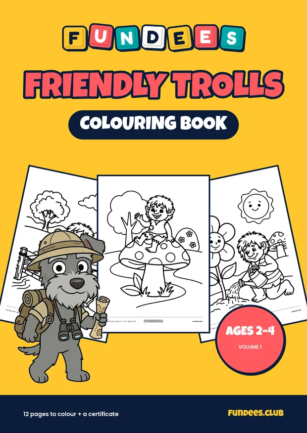 Friendly Trolls coloring book cover, Ages 2–4, volume 1