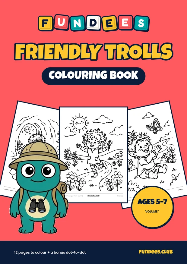 Friendly Trolls coloring book cover, Ages 5–7, volume 1